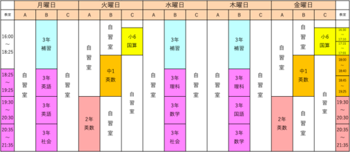 6/18【久米川教室】来週の時間割のお知らせ